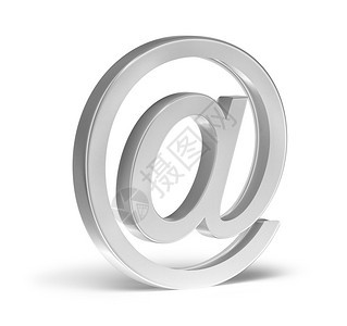 商业互联网象征电子邮件符号金属3D隔离在白色背景软影子上图片