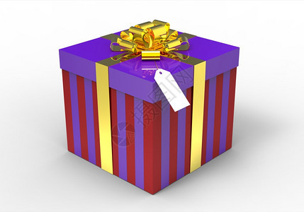 派对紫色礼物盒带金丝白纸上隔绝庆典使成为图片