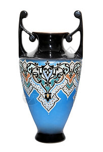 白色背景上东方风格的旧陶瓷花瓶Name老的陶瓷制品装饰图片