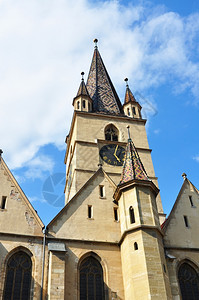旅行罗马尼亚Sibiu市路德会教堂建筑细节纪念碑图片