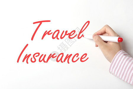 商业妇女在白板上写旅行保险单的女商人工作满意手图片