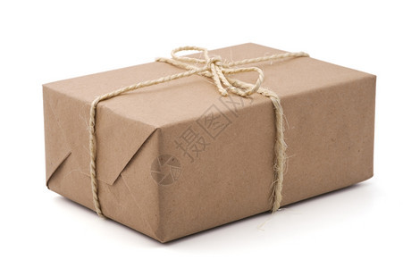 Brown包裹棕色孤立的白背景细绳邮件航运图片