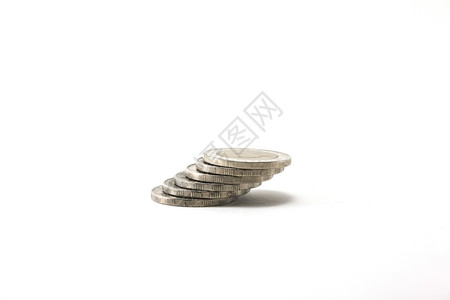 白色的背景孤立泰国硬币堆欧元货图片