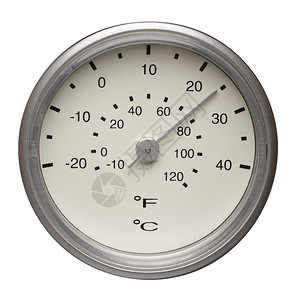在白色背景上隔离的温度测量仪器拨号用于测量温度银摄氏指示图片