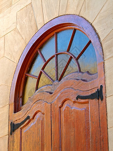 装饰窗户的木板框和砂石墙建筑学木制的模式背景图片