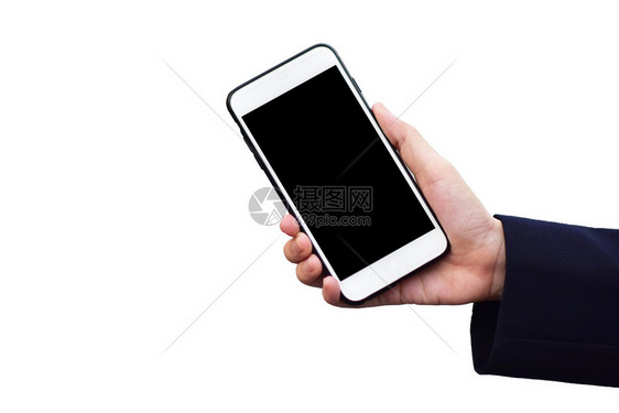 手持机或白色背景的移动智能手机电话行动移的展示信息图片
