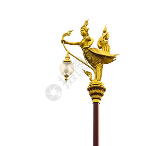 金的支柱配有泰国传教神话的灯杆半女和鸟方法论图片