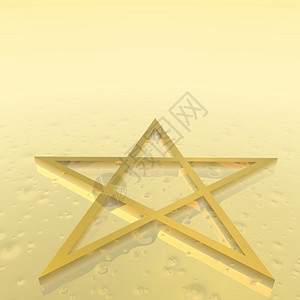 宗教的马根犹太大卫的红之星作为金色地面的犹太宗教象征大卫的红之星3D渲染图片
