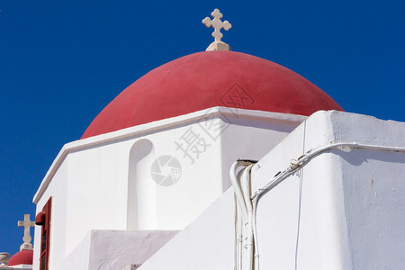 宗教叉希腊米科诺斯教堂重回故乡蓝色的背景图片