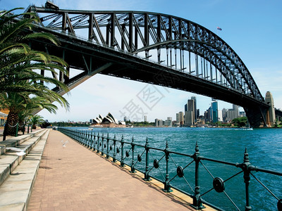 小路沿着通往澳大利亚悉尼港桥下的道路行走在澳洲的悉尼港桥下步行面图片