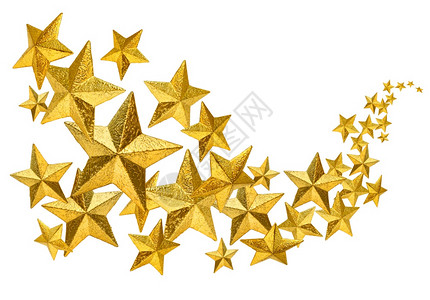金色圣诞装饰星流在白色背景上孤立的金色星流动恒闪亮的装饰品运动图片