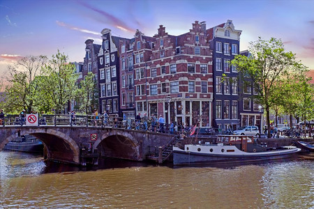 荷兰阿姆斯特丹Prinsengracht市风景建造桥传统的图片