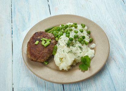 肉饼峡湾Karbonader丹麦面包猪巴一顿饭图片