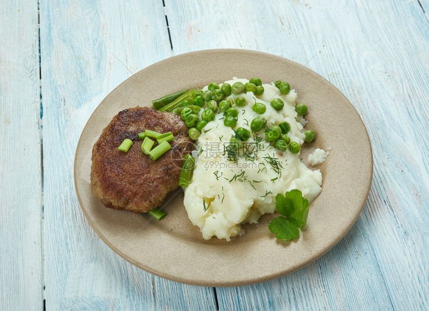 肉饼峡湾Karbonader丹麦面包猪巴一顿饭图片