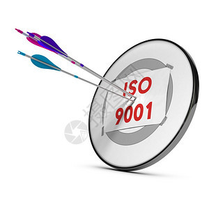 认证商业一个目标三支彩色箭头击中文本ISO901用于显示质量标准ISO901的概念图像单词图片