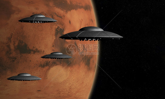 3d星底和火行的飞碟变异船使成为插图图片