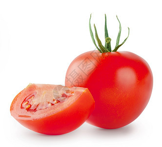 鲜红的番茄在白色背景上分离出一片闪亮的明食物图片