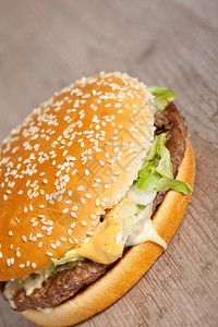 快速地美味的式汉堡包和奶酪三明治法语不健康图片