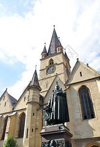 细节罗马尼亚锡比乌市路德会教堂建筑和雕像学旅行图片
