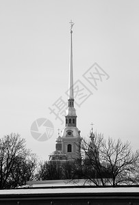 象征二月黑色的圣彼得堡俄罗斯2014年月6日彼得和保罗要塞的尖顶彼得和保罗要塞的尖顶圣彼得堡俄罗斯图片