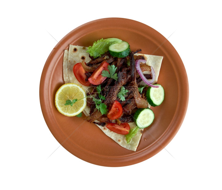 盘子美食香菜Carnitas墨西哥菜配猪肉西红柿和蔬菜图片