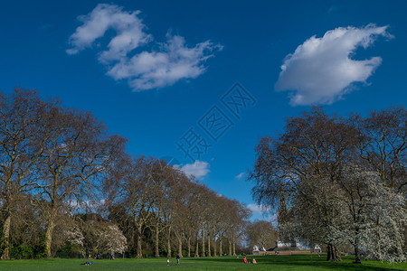 自然高的三月伦敦2019年3月日伦敦019年阳光秋天人们在英国Kensington高街海德公园休息图片