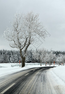 霜冬季公路光滑的交通图片