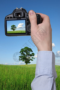 手持数码摄影相机和拍景观影照片的数码相机颜色保持展示图片