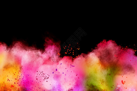 粒子面粉画黑色背景的彩粉末爆炸图片