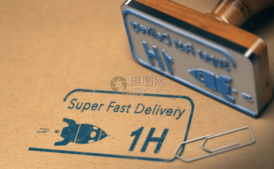 水平的后勤蓝色纸箱库里尔服务概念3D插图说明库里尔服务超级快交货的橡胶印章和超快交货试验图片