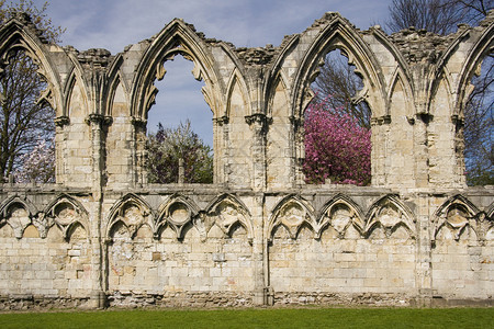 墙壁联合王国东北英格兰约克市StMarysAbbey的圣玛丽斯修道院废墟团结的历史图片