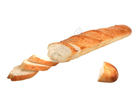 目的白色背景上孤立的百袋饼隔绝片切面包金子图片