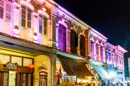 路葡萄牙语镇2015年月日泰国普吉Phuket旧城中葡萄牙建筑风格的无污染建筑物图片