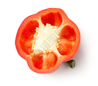 素食主义者白色背景上孤立的红胡椒色食物钟图片