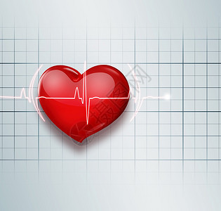 具有红心和脉搏的医疗背景健康的心电图图片