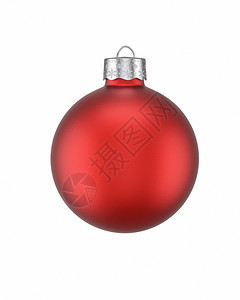 关闭传统一轮圣诞圆环在白色背景上与红和毛面表隔绝供复制空间使用传统的白色球图片