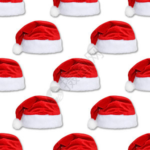 纺织品白色的克劳斯圣诞老人红色帽子隔离在白背景红圣诞帽子或无缝新年图案圣诞老人红色帽子隔离在白背景红圣诞帽子或无缝图案图片
