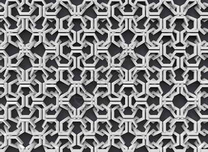 3d使抽象不规则在黑巴克地上的白色几何物体图案圈白色的形象图片