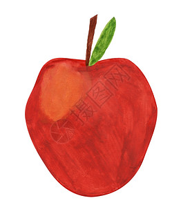 水彩儿童画孩子们的叶儿童画红苹果涂漆然后扫描绘画背景