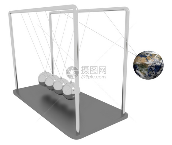 插图更换以行星地球取代的体之一显示牛顿斯摇篮NewtonsCradle桌面图片