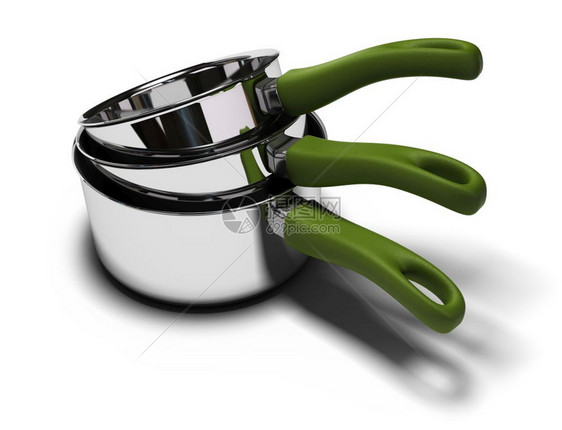 桩用具厨师三个加绿色手柄的酱盆厨房食用杂质酱盆图片