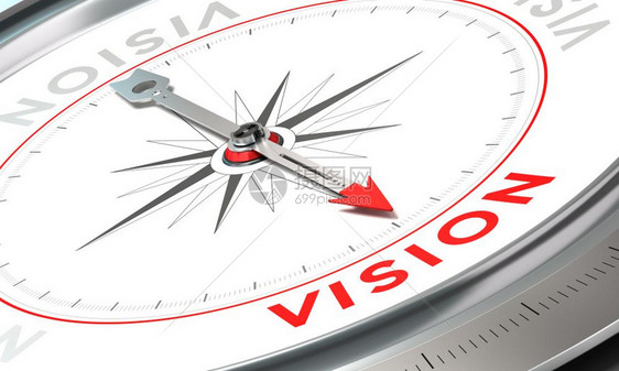 指南针向愿景一词的概念图公司声明使命愿景和价值的第二部分公司声明愿景客观的方向插图图片
