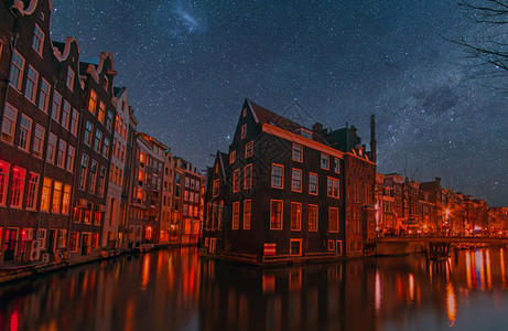 屋家荷兰阿姆斯特丹市风景晚上夜间户外图片