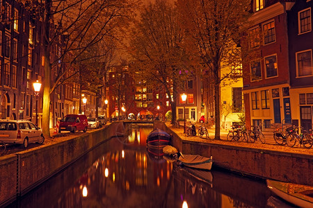 暮屋晚上在荷兰阿姆斯特丹市风景优美图片