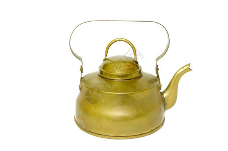 国内的古董铜锅白本孤立底茶金属背景图片