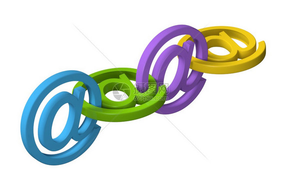 白色的商业黄在白通信概念上孤立的3D电子邮件符号信息链图片