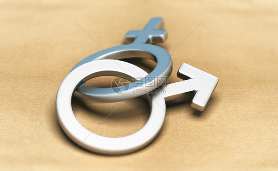 金属超过男与女异别符号概念男女两别符号在纸面背景中用3D插图说明男和女符号士图片