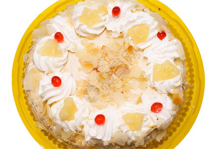 包括黄盘片路的蛋糕和奶油摄影在黄盘片上曲奇美味的康迪斯图片