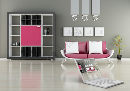 现代内部3D制式索法用书店极简主义者屋沙发图片