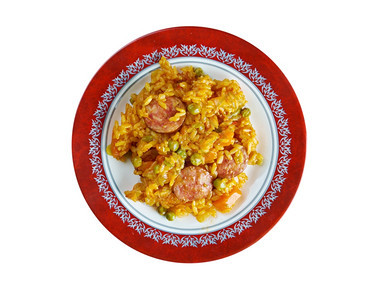 阿罗兹Arrozconchorizo西班牙和拉丁美洲的传统菜肴ricewithchorizo番茄生活图片